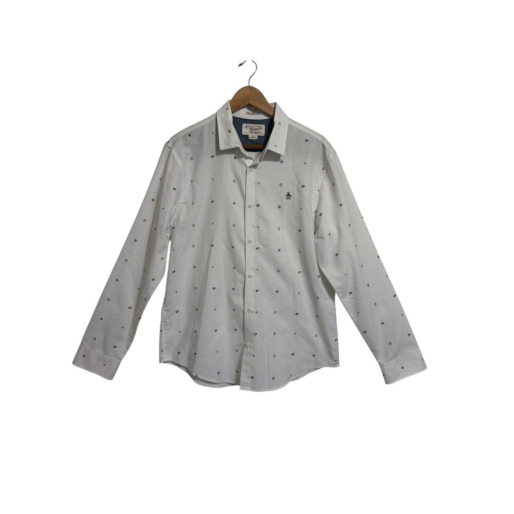 Original‎ Penguin Button Down Shirt Mens Large White Nautical Heritage Slim Fit
